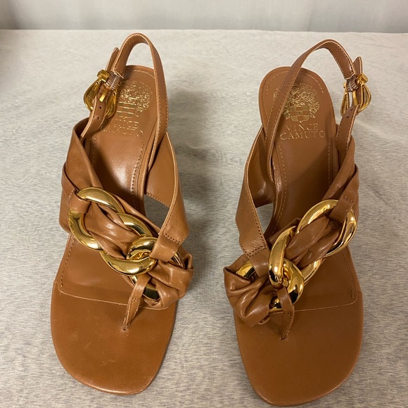 Vince Camuto Leather Heel Sandals with Gold Accents - Size 8 - Picture 5 of 11